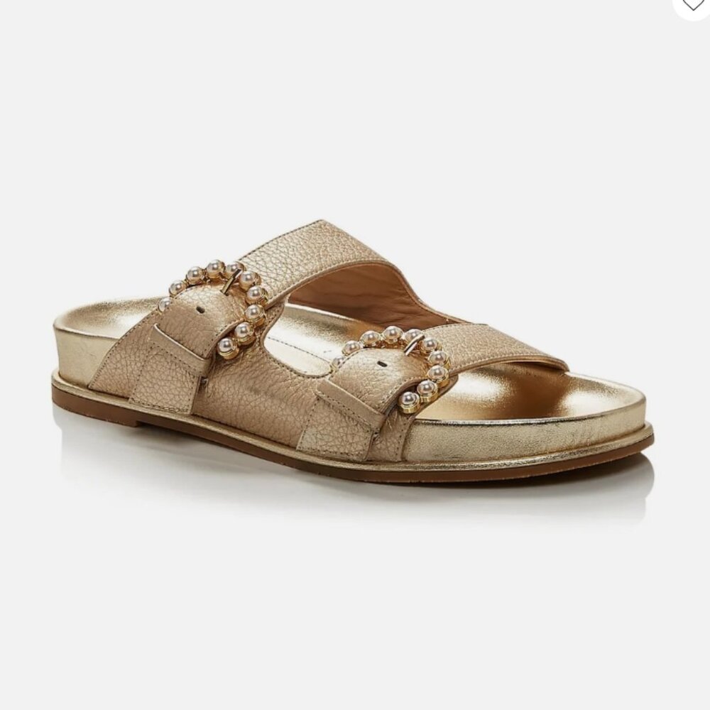 Stuart Weitzman Women's Piper Slide Leather Embellished Slide Sandals